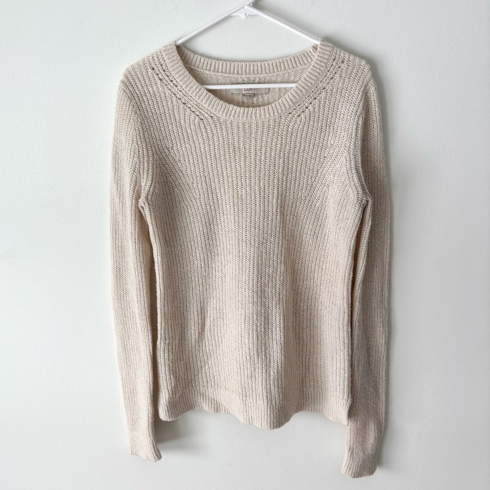 LOFT Cream Scoop Neck Knit Sweater